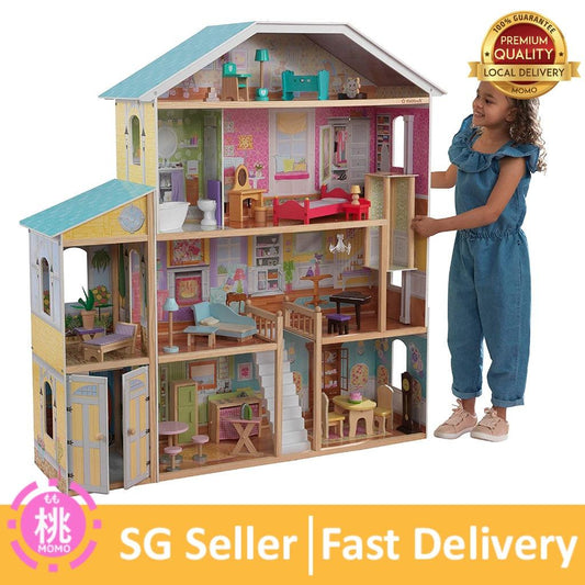 KidKraft Majestic Mansion Wooden Dollhouse with 34-Piece Accessories, Working Elevator and Garage - Momo Gadgets