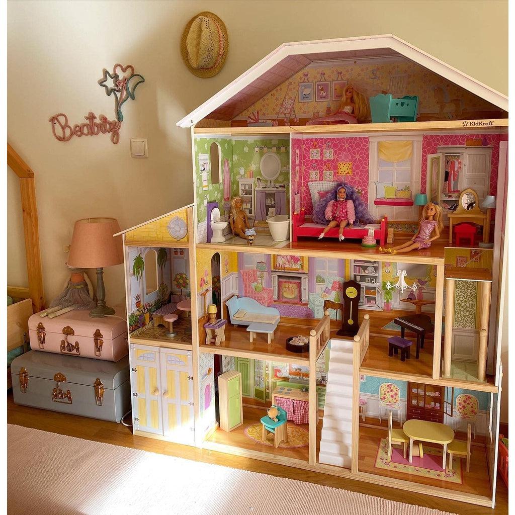 KidKraft Majestic Mansion Wooden Dollhouse with 34-Piece Accessories, Working Elevator and Garage - Momo Gadgets