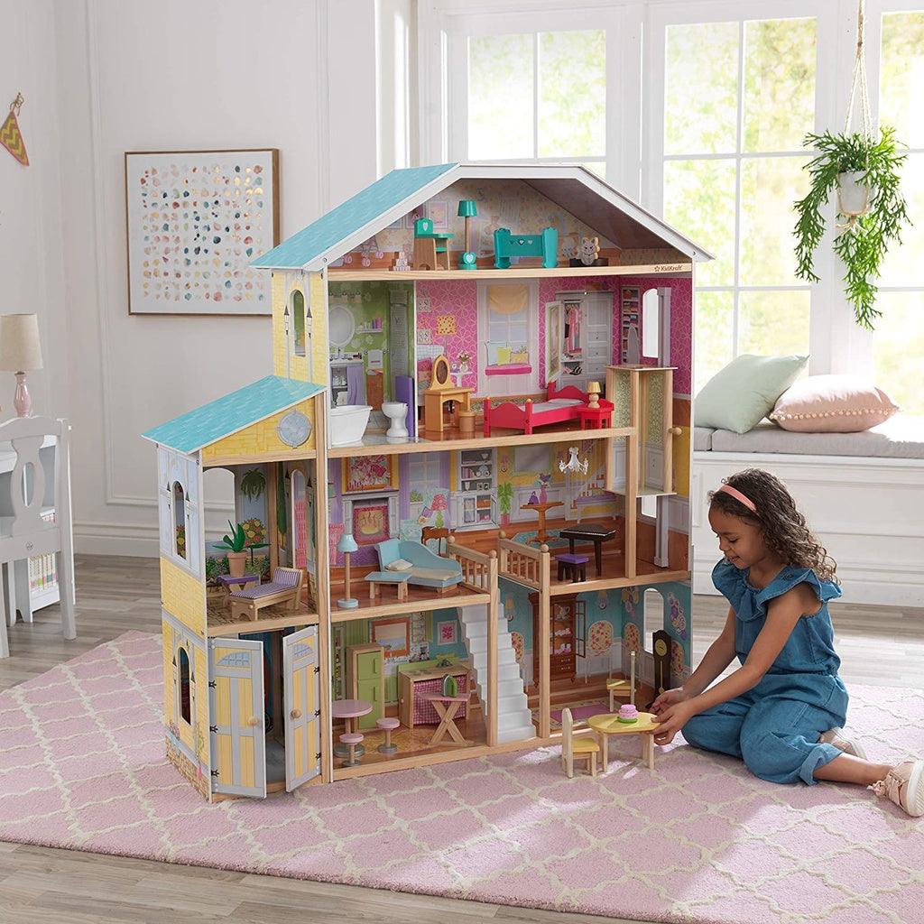 KidKraft Majestic Mansion Wooden Dollhouse with 34-Piece Accessories, Working Elevator and Garage - Momo Gadgets