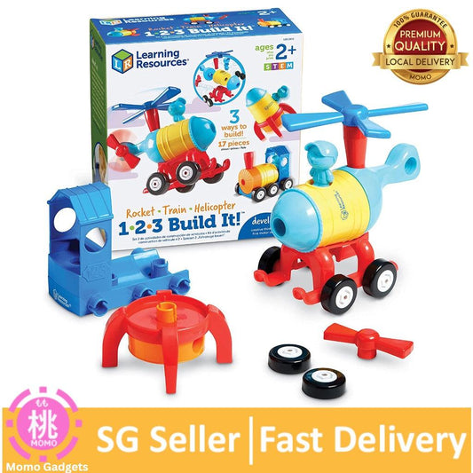 Learning Resources 1-2-3 Build It! Rocket-Train-Helicopter - 17 Pieces, Ages 2+ Toddler Learning Toys - Momo Gadgets