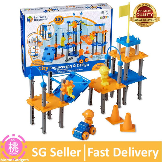 Learning Resources City Engineering and Design Building Set, Engineer STEM Toy, 100 Pieces, Ages 5+ - Momo Gadgets