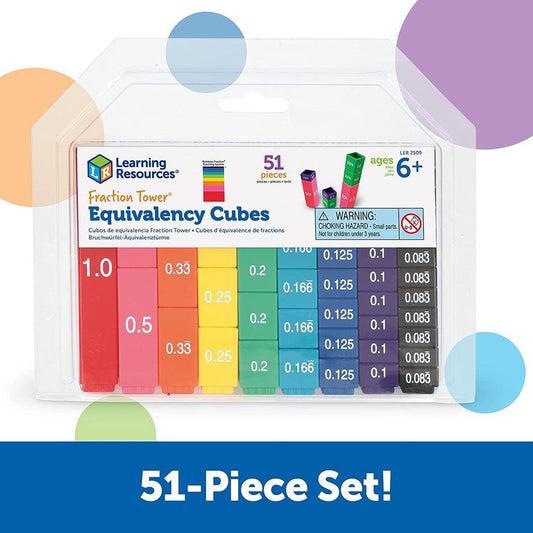 Learning Resources Fraction Tower Equivalency Cubes - 51 Pieces, Ages 6+ Math Learning Toys for Kids - Momo Gadgets