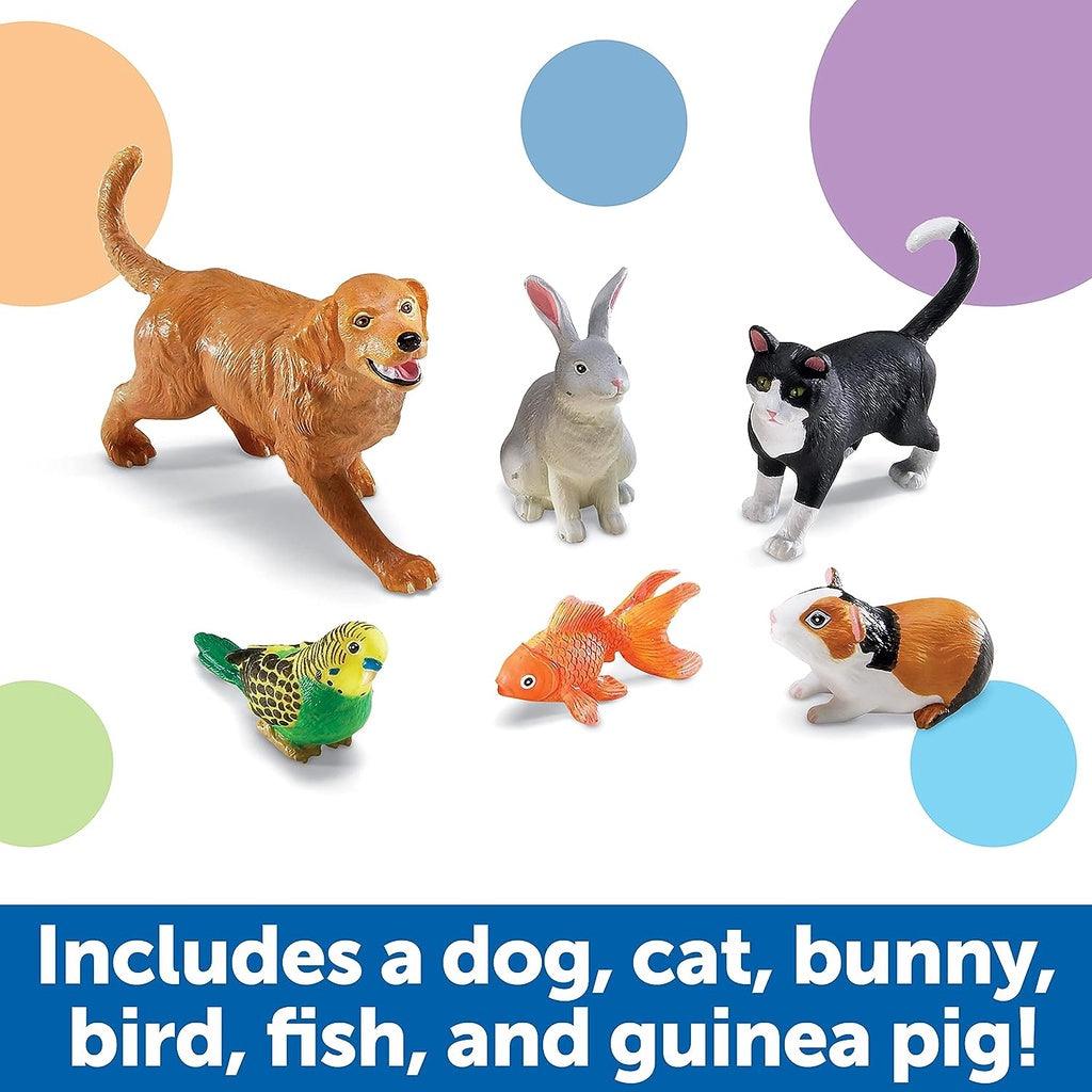 Learning Resources Jumbo Domestic Pets, Cat, Dog, Rabbit, Guinea Pig, Fish and Bird, 6 Animals, Ages 2+ (LER0688) - Momo Gadgets