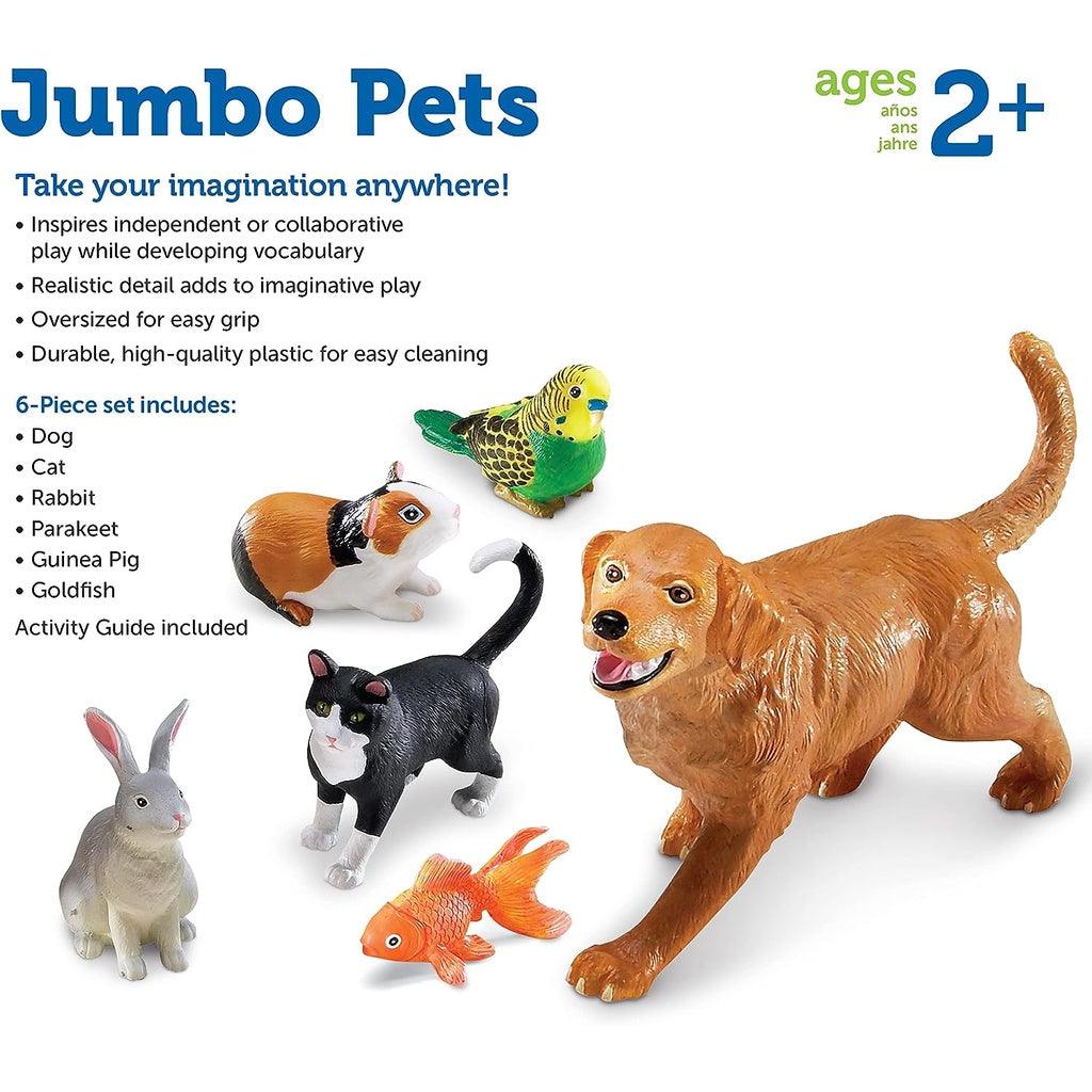 Learning Resources Jumbo Domestic Pets, Cat, Dog, Rabbit, Guinea Pig, Fish and Bird, 6 Animals, Ages 2+ (LER0688) - Momo Gadgets