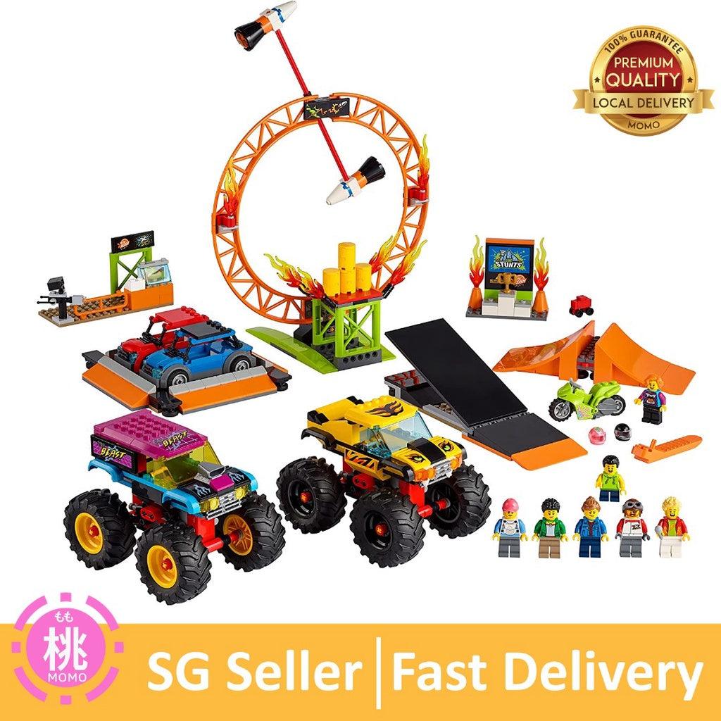 LEGO 60295 City Stuntz Stunt Show Arena Set with 2 Monster Trucks, 2 Toy Cars, Flywheel-Powered Motorbike - Momo Gadgets