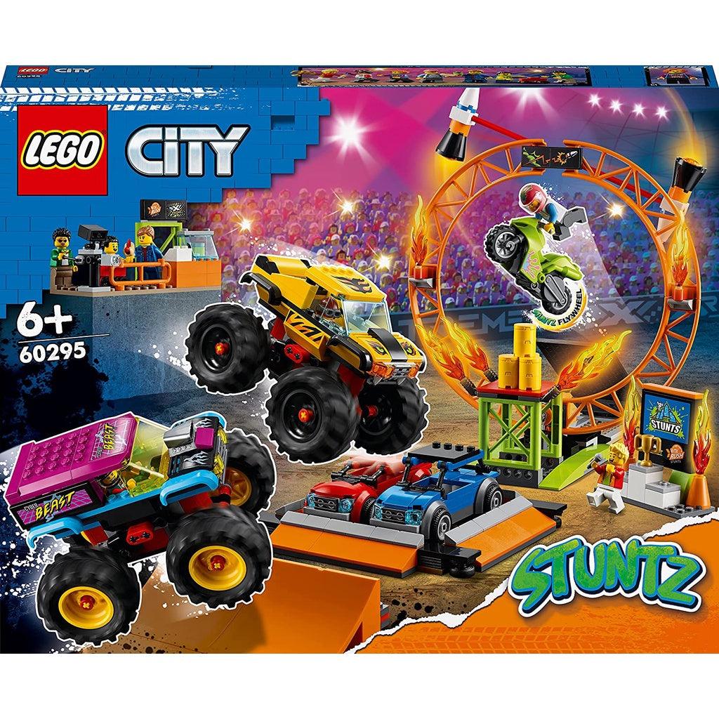 LEGO 60295 City Stuntz Stunt Show Arena Set with 2 Monster Trucks, 2 Toy Cars, Flywheel-Powered Motorbike - Momo Gadgets