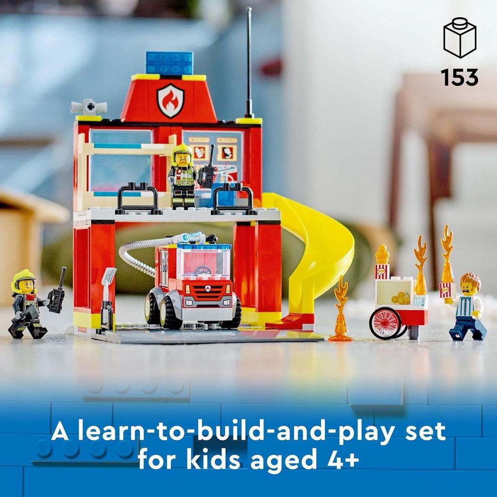 Lego City Fire Station and Fire Engine 60375, Pretend Play Fire Station with Firefighter Minifigures - Momo Gadgets