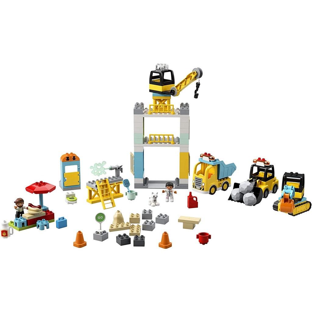 LEGO DUPLO Construction Tower Crane & Construction 10933 Creative Building Playset with Toy Vehicles (123 Pieces) - Momo Gadgets