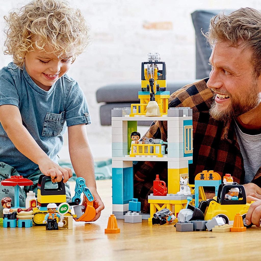 LEGO DUPLO Construction Tower Crane & Construction 10933 Creative Building Playset with Toy Vehicles (123 Pieces) - Momo Gadgets