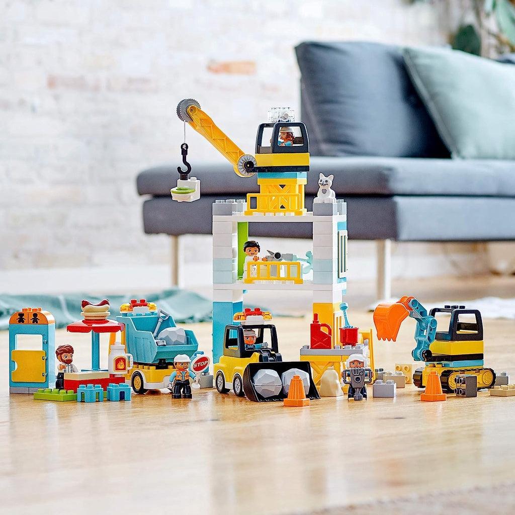 LEGO DUPLO Construction Tower Crane & Construction 10933 Creative Building Playset with Toy Vehicles (123 Pieces) - Momo Gadgets