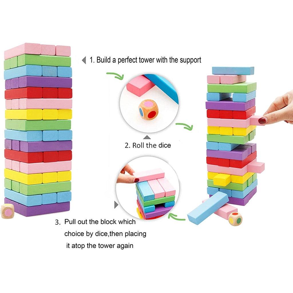 Lewo Wooden Stacking Board Games Building Blocks for Kids Boys Girls- 48 Pieces - Momo Gadgets