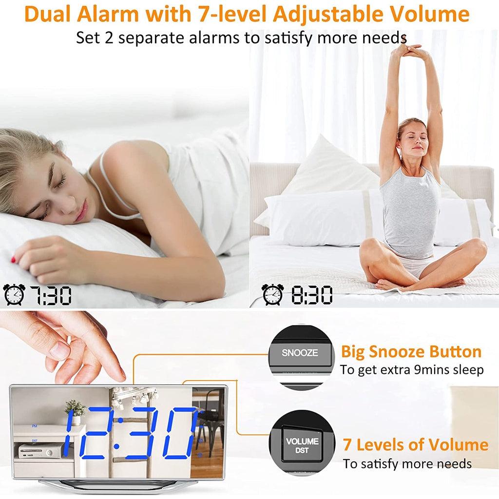 Loud Vibrating Alarm Clock with Bed Shaker, 8.7" Digital Mirror Clock, Snooze &Battery Backup for Heavy Sleepers - Momo Gadgets