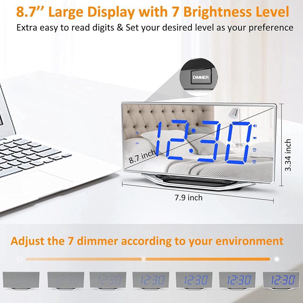 Loud Vibrating Alarm Clock with Bed Shaker, 8.7" Digital Mirror Clock, Snooze &Battery Backup for Heavy Sleepers - Momo Gadgets