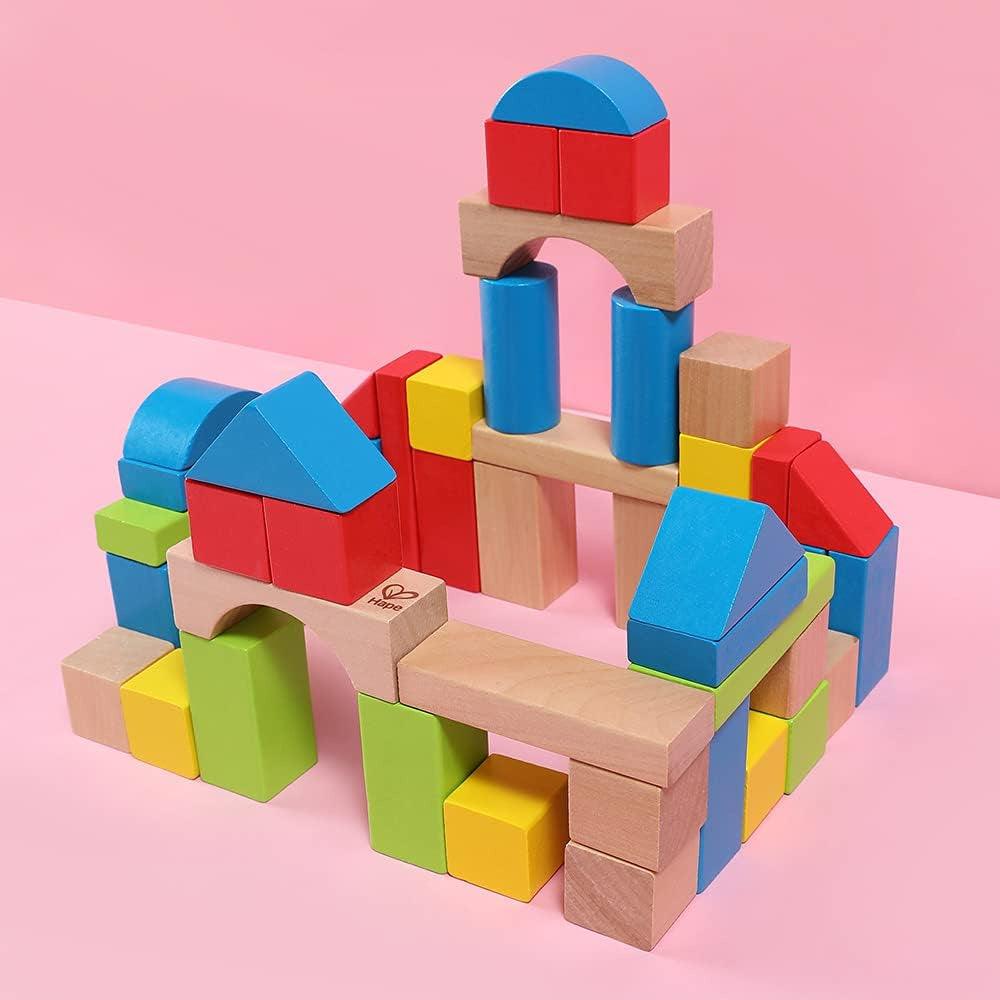 Maple Wood Kids Building Blocks by Hape | Stacking Wooden Block, 50 Pieces - Momo Gadgets