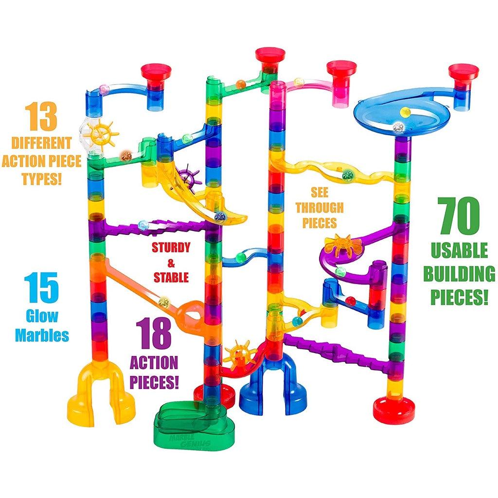 Marble Genius Glow Marble Run Set - 115/200 Complete Pieces + Free Instruction App & Full Color Instruction Manual - Momo Gadgets