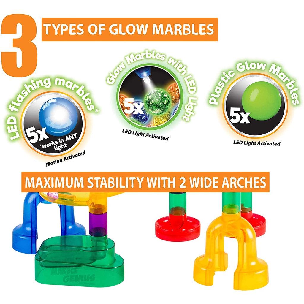 Marble Genius Glow Marble Run Set - 115/200 Complete Pieces + Free Instruction App & Full Color Instruction Manual - Momo Gadgets