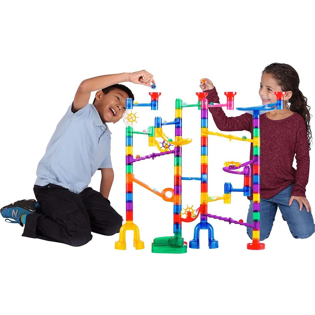 Marble Genius Glow Marble Run Set - 115/200 Complete Pieces + Free Instruction App & Full Color Instruction Manual - Momo Gadgets