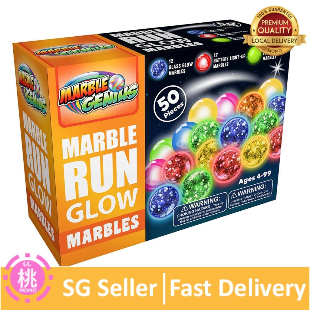 Marble Genius Glow Marble Run Set - 115/200 Complete Pieces + Free Instruction App & Full Color Instruction Manual - Momo Gadgets