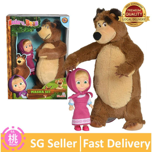 Masha and the Bear Jada Toys, Masha Plush Set with Bear and Doll Toys for Kids, Ages 3+, Nylon - Momo Gadgets