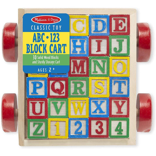 Melissa & Doug Classic ABC Wooden Block Cart (Educational Toy With 30 Solid Wood Blocks, Best for 2 to 5 Years old) - Momo Gadgets