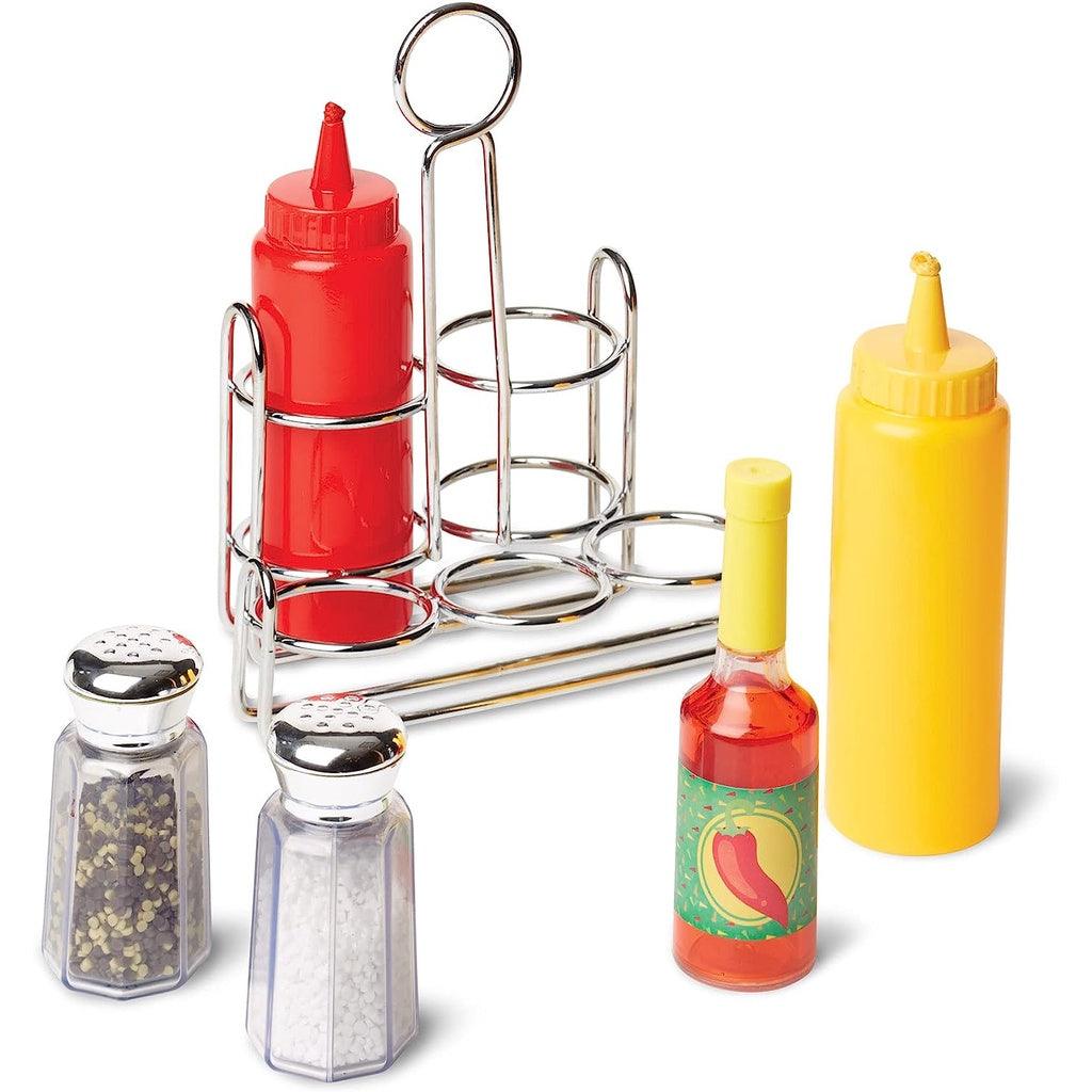 Melissa & Doug Condiments Set (6 pcs) - Play Food, Stainless Steel Caddy - Momo Gadgets