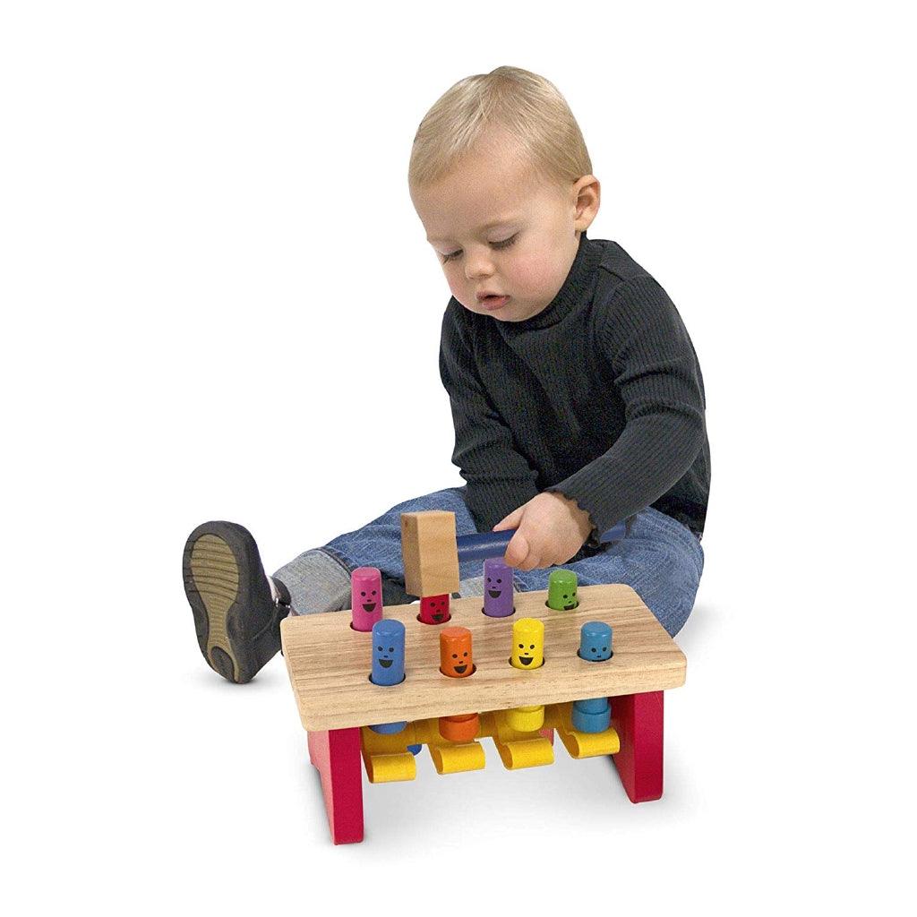 Melissa & Doug Deluxe Pounding Bench Wooden Toy with Mallet, Baby & Toddler Toys (Bench or Tower Option) - Momo Gadgets