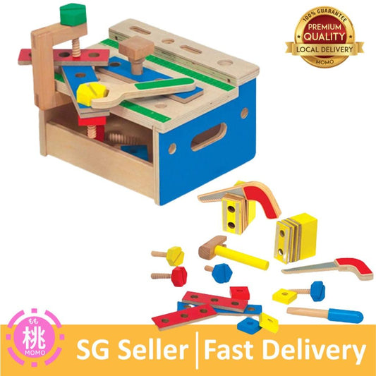 Melissa and Doug Hammer and Saw Tool Bench - Wooden Building Set (32 pcs) - Momo Gadgets