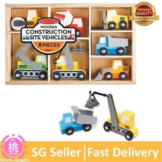 Melissa and Doug MD3180 Wooden Construction Site Vehicles Set (8 Pieces) - Momo Gadgets