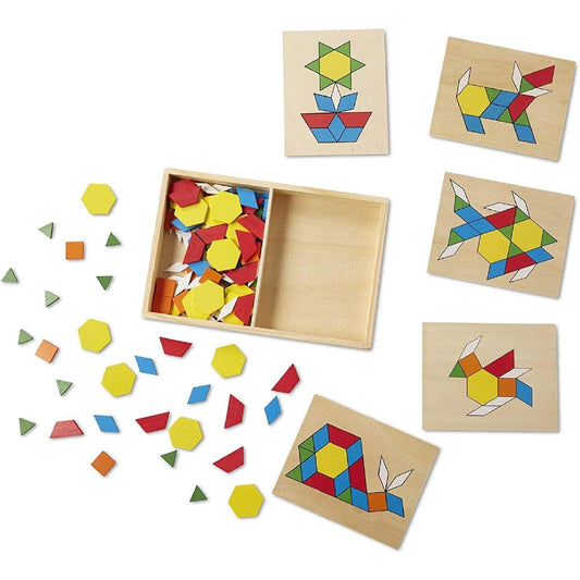 Melissa & Doug Pattern Blocks and Boards Classic Toy, 120 Shapes & 5 Boards - Momo Gadgets