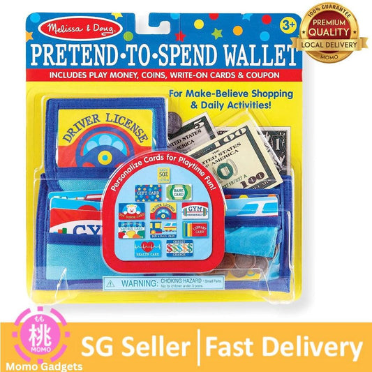 Melissa and Doug Pretend-to-Spend Toy Wallet With Play Money and Cards (45 pcs) For Kids Ages 3+ - Momo Gadgets