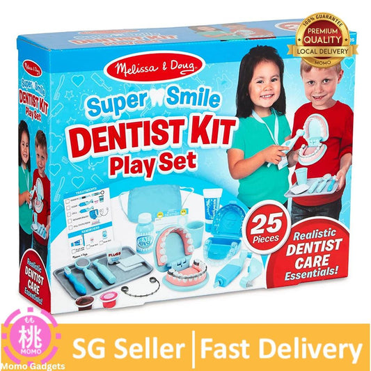 Melissa & Doug Super Smile Dentist Kit With Pretend Play Set of Teeth And Dental Accessories (25 Toy Pieces) - Momo Gadgets