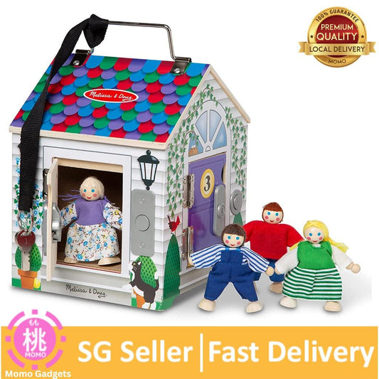 Melissa & Doug Take-Along Wooden Doorbell Dollhouse - Doorbell Sounds, Keys, 4 Poseable Wooden Dolls - Momo Gadgets