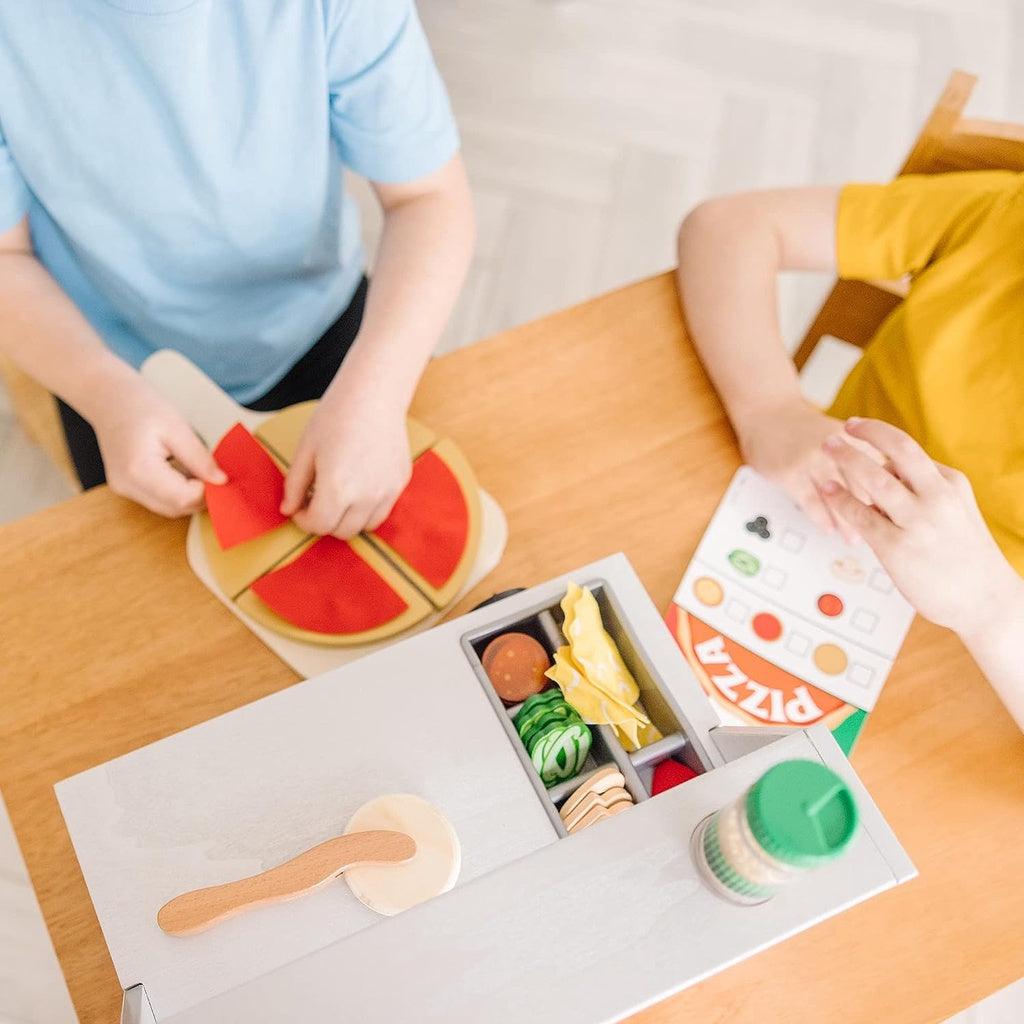 Melissa & Doug Top & Bake Wooden Pizza Counter Play Set (41 Pcs), Ages 3+ - Momo Gadgets