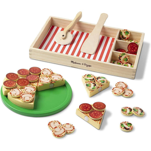 Melissa and Doug Wooden Pizza Party Play Set - with 54 or 36 toppings - Momo Gadgets
