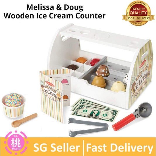 Melissa & Doug Wooden Scoop & Serve Ice Cream Counter (Play Food and Accessories, 28 Pieces - Momo Gadgets