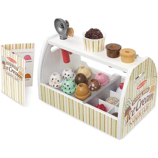 Melissa & Doug Wooden Scoop & Serve Ice Cream Counter (Play Food and Accessories, 28 Pieces - Momo Gadgets