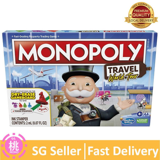 Monopoly World Tour Board Game with Token Stampers and Dry-Erase Gameboard - Momo Gadgets