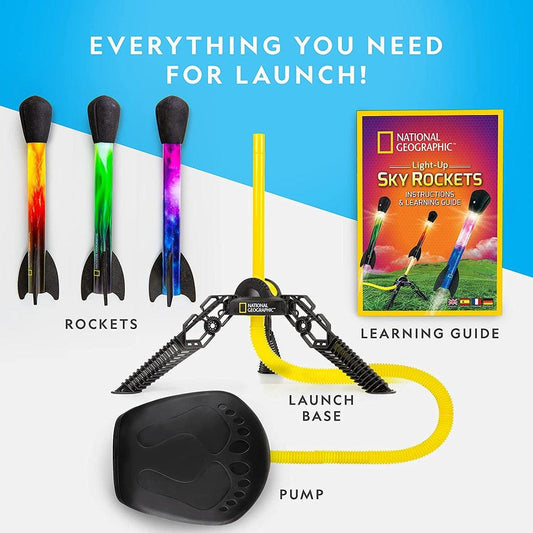 NATIONAL GEOGRAPHIC Air Rocket Toy – Ultimate LED Rocket Launcher for Kids, Stomp and Launch the Light Up, Air Powered - Momo Gadgets