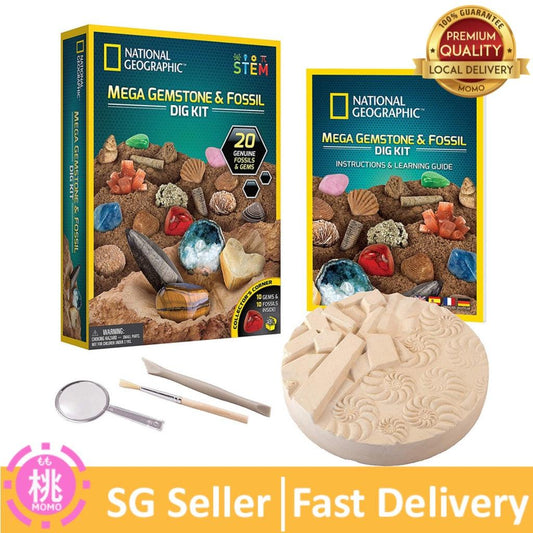 NATIONAL GEOGRAPHIC Mega Fossil and Gemstone Dig Kits - Excavate 20 Real Fossils and Gems - Momo Gadgets