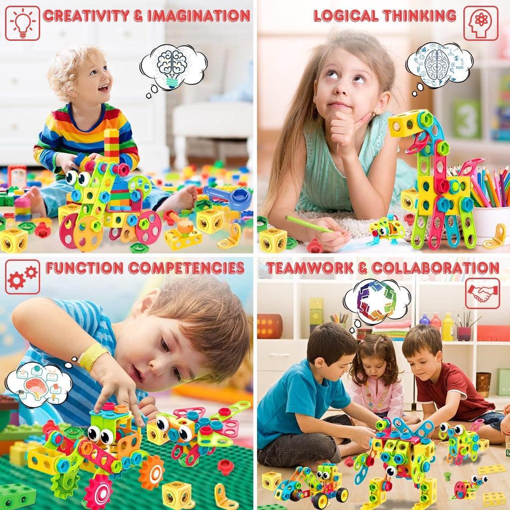 Nxone 195PCS Educational STEM Toys for Boys and Girls Ages 3+ Construction Building Blocks Toy Building Sets - Momo Gadgets