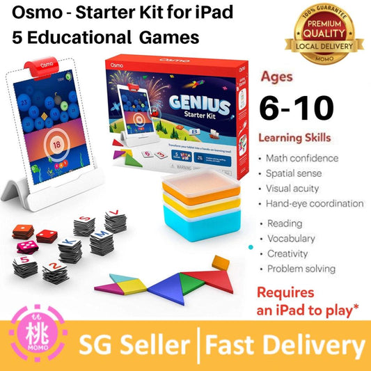 Osmo - Genius Starter Kit for iPad - 5 Educational Learning Games - Ages 6-10 - STEM Toy (Osmo iPad Base Included) - Momo Gadgets