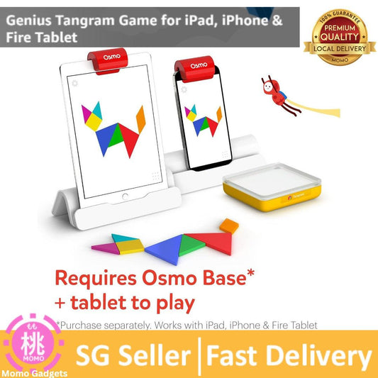 Osmo - Genius Tangram for i-Phone, iPad & Fire Tablet - Ages 6-10 - Use Shapes/Colors to Solve for Visual Puzzles - Momo Gadgets