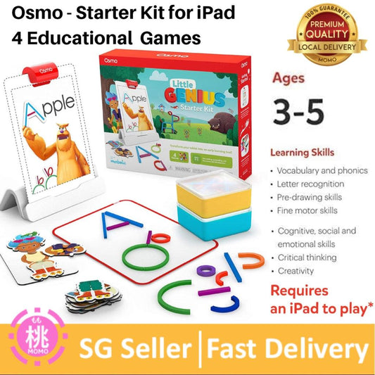 Osmo - Little Genius Starter Kit for iPad - 4 Educational Learning Games - Ages 3-5 - STEM Toy (Osmo iPad Base Included) - Momo Gadgets