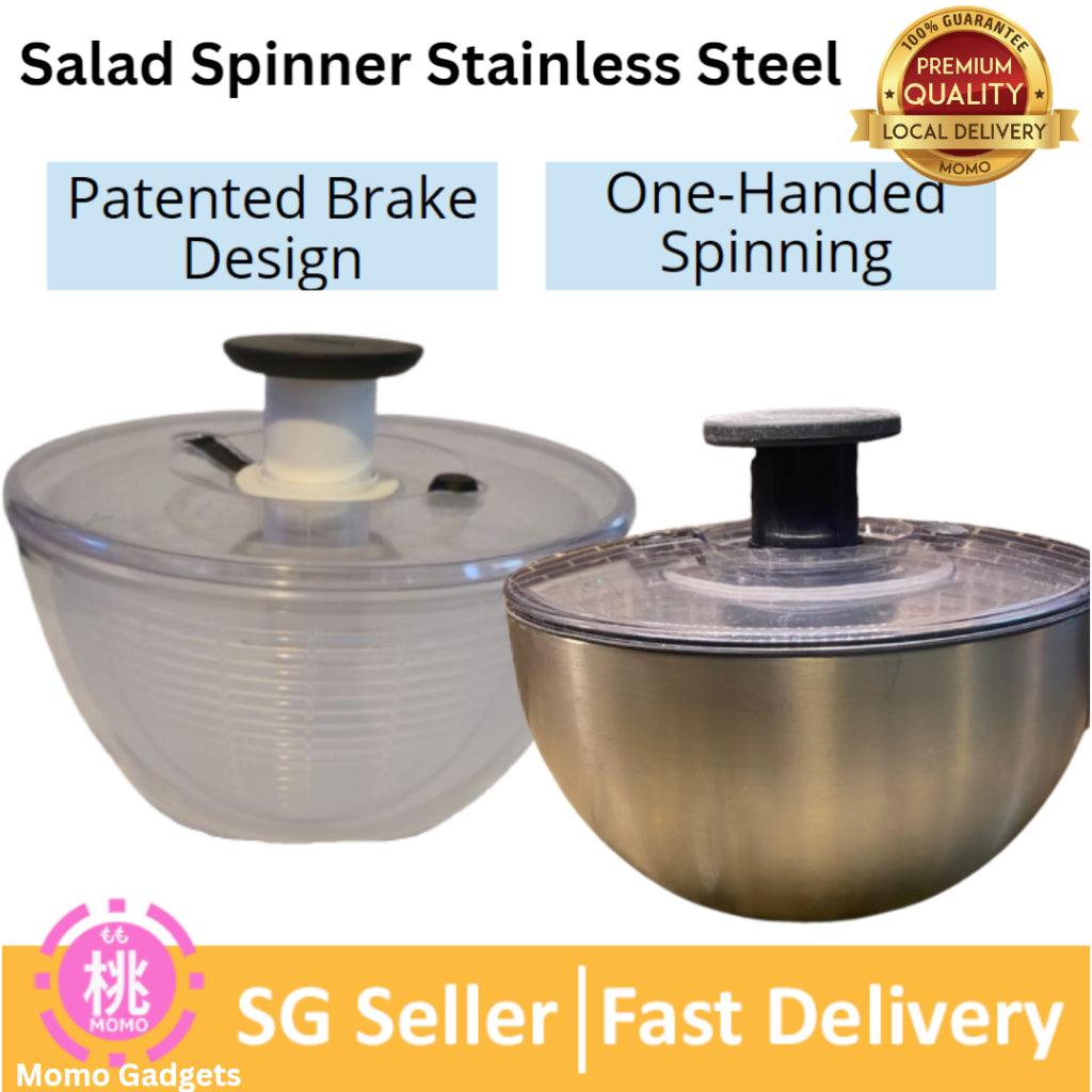 OXOs Salad Spinner Stainless Steel , Clear Black or Clear Green - Double up use bowl as Mixing Bowl - Momo Gadgets