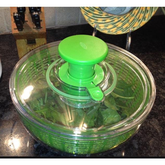 OXOs Salad Spinner Stainless Steel , Clear Black or Clear Green - Double up use bowl as Mixing Bowl - Momo Gadgets