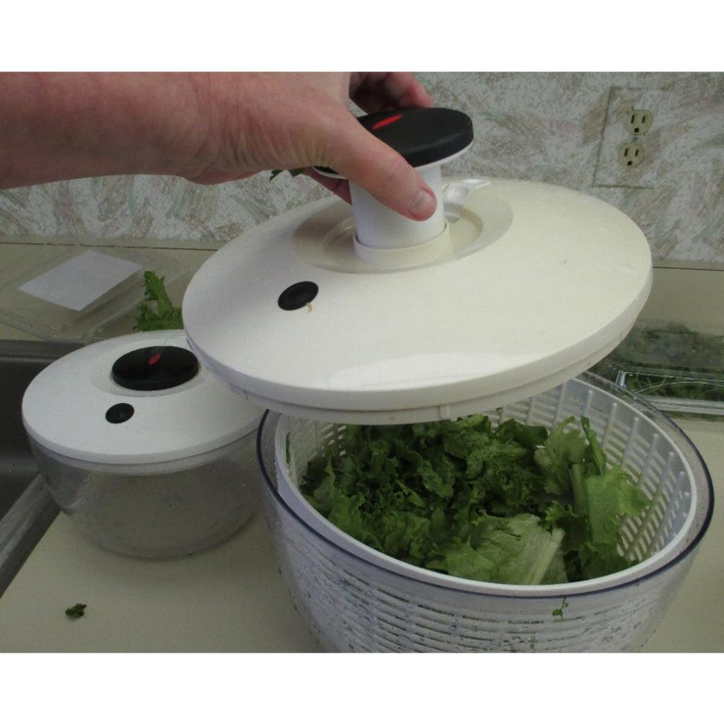 OXOs Salad Spinner Stainless Steel , Clear Black or Clear Green - Double up use bowl as Mixing Bowl - Momo Gadgets