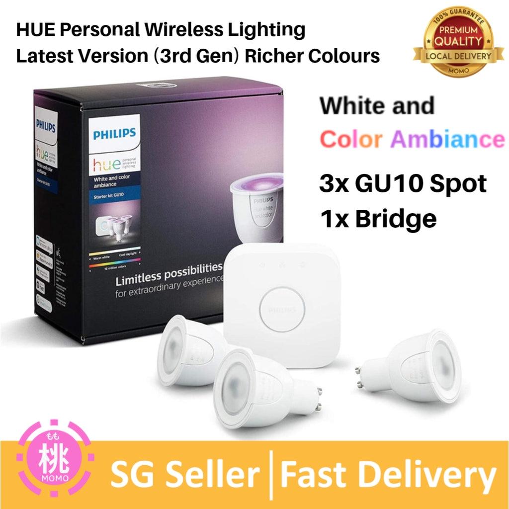 Philips Hue White and Colour Ambiance Starter Kit Gen 3 Smart Bulb 3x Pack LED [E27 Edison Screw] Includes, Bridge - Momo Gadgets