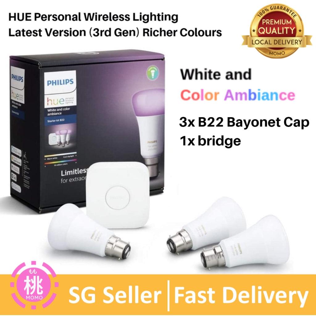 Philips Hue White and Colour Ambiance Starter Kit Gen 3 Smart Bulb 3x Pack LED [E27 Edison Screw] Includes, Bridge - Momo Gadgets