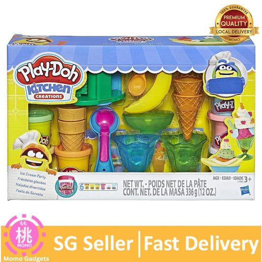 PlayDoh Play Doh Kitchen Creations Ice Cream Party Play Food Set with 6 Non-Toxic Colors, 2 Oz Cans - Momo Gadgets