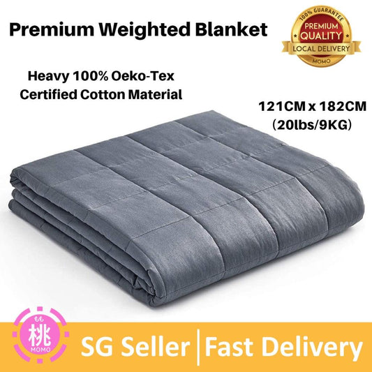 Premium Weighted Blanket -Heavy 100% Oeko-Tex Certified Cotton Material with Premium Glass Beads (Grey, 48''x72'' 20lbs) - Momo Gadgets
